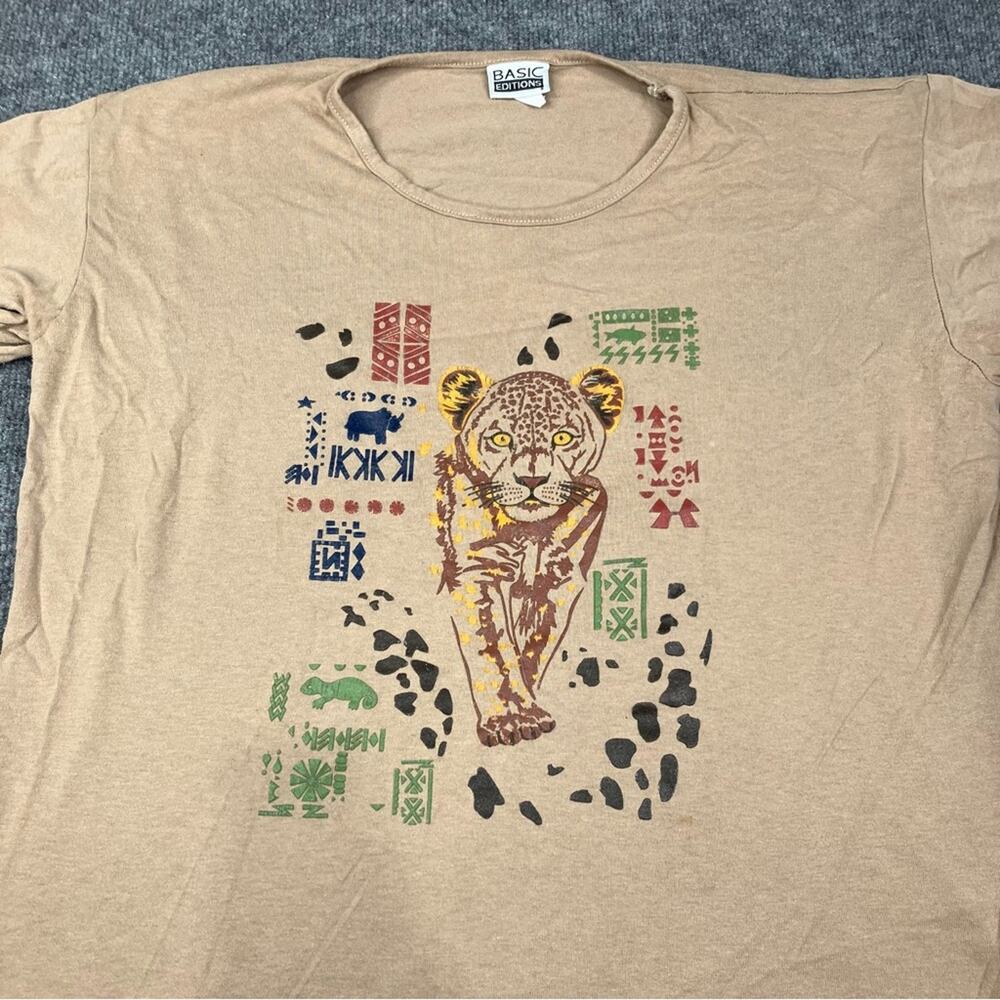 Vintage Basic Editions T-Shirt Men’s Large Cheetah Tan y2k‎ animal